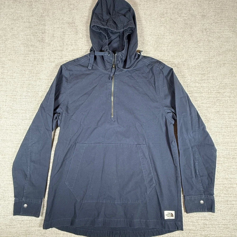 The North Face Anorak Mens Med Navy Blue 1/4 Zip Stretch Hooded L/S Jacket